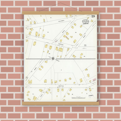 Old map wall art mockup — magnetic wood frame on brick wall — Sanborn Fire Insurance Map from Chicopee, Hampden County, Massachusetts (1910), Sheet #0029