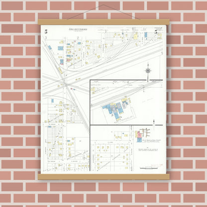 Old map wall art mockup — magnetic wood frame on brick wall — Sanborn Fire Insurance Map from Griffith, Lake County, Indiana (1943), Sheet #0005