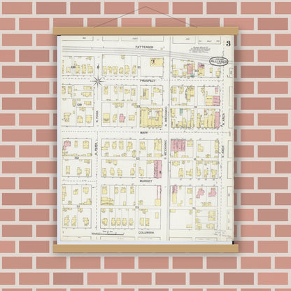 Old map wall art mockup — magnetic wood frame on brick wall — Sanborn Fire Insurance Map from Alliance, Stark County, Ohio (1892), Sheet #0003