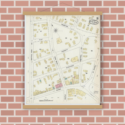 Old map wall art mockup — magnetic wood frame on brick wall — Sanborn Fire Insurance Map from Hyde Park, Norfolk County, Massachusetts (1891), Sheet #0003