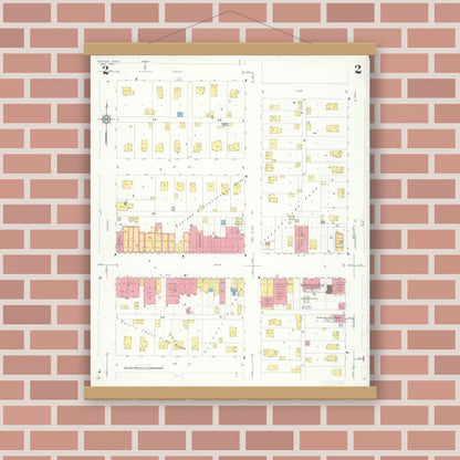 Old map wall art mockup — magnetic wood frame on brick wall — Sanborn Fire Insurance Map from Kenyon, Goodhue County, Minnesota (1933), Sheet #0002