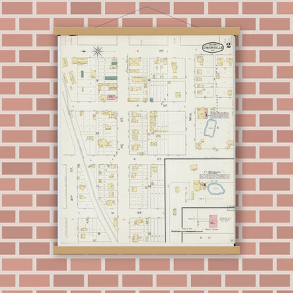 Old map wall art mockup — magnetic wood frame on brick wall — Sanborn Fire Insurance Map from Unionville, Putnam County, Missouri (1893), Sheet #0002