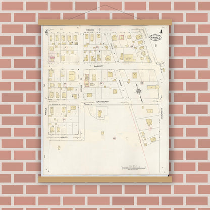 Old map wall art mockup — magnetic wood frame on brick wall — Sanborn Fire Insurance Map from Humble, Harris County, Texas (1940), Sheet #0004