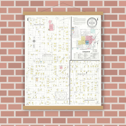 Old map wall art mockup — magnetic wood frame on brick wall — Sanborn Fire Insurance Map from Bedford, Taylor County, Iowa (1933) â€” Complete Set