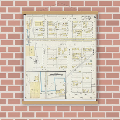 Old map wall art mockup — magnetic wood frame on brick wall — Sanborn Fire Insurance Map from Ashland, Ashland County, Wisconsin (1890), Sheet #0006