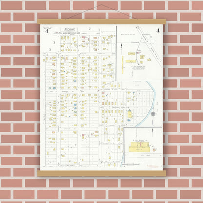 Old map wall art mockup — magnetic wood frame on brick wall — Sanborn Fire Insurance Map from Dundee, Kane County, Illinois (1933), Sheet #0004