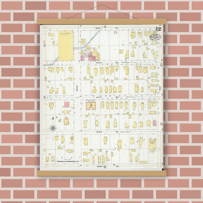 Old map wall art mockup — magnetic wood frame on brick wall — Sanborn Fire Insurance Map from Holland, Ottawa County, Michigan (1902), Sheet #0012