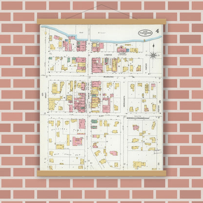 Old map wall art mockup — magnetic wood frame on brick wall — Sanborn Fire Insurance Map from Fort Atkinson, Jefferson County, Wisconsin (1904), Sheet #0004