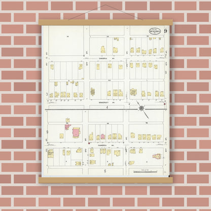 Old map wall art mockup — magnetic wood frame on brick wall — Sanborn Fire Insurance Map from Windber, Somerset County, Pennsylvania (1910), Sheet #0009