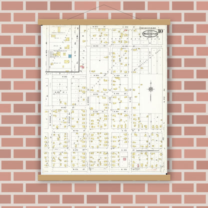 Old map wall art mockup — magnetic wood frame on brick wall — Sanborn Fire Insurance Map from Washington, Washington County, Iowa (1917), Sheet #0010