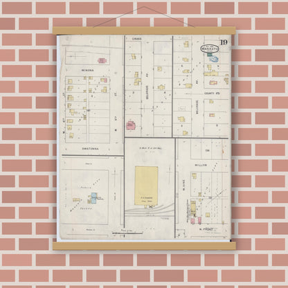 Old map wall art mockup — magnetic wood frame on brick wall — Sanborn Fire Insurance Map from Mankato, Blue Earth County, Minnesota (1894), Sheet #0019