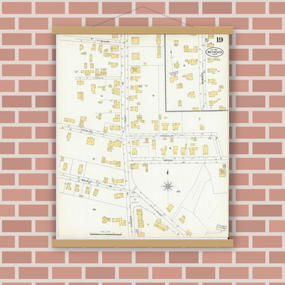 Old map wall art mockup — magnetic wood frame on brick wall — Sanborn Fire Insurance Map from Weymouth, Norfolk County, Massachusetts (1904), Sheet #0019