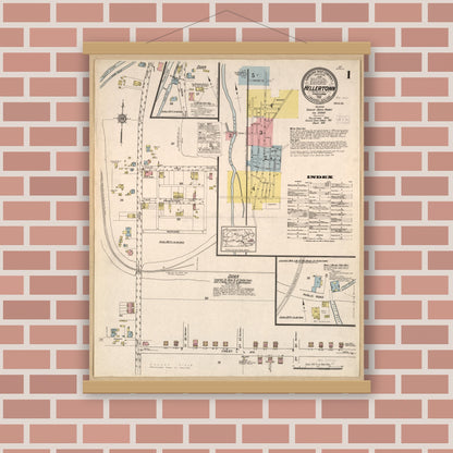 Old map wall art mockup — magnetic wood frame on brick wall — Sanborn Fire Insurance Map from Hellertown, Northampton County, Pennsylvania (1915), Sheet #0001