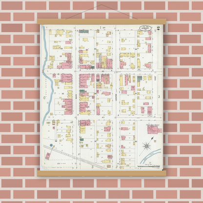 Old map wall art mockup — magnetic wood frame on brick wall — Sanborn Fire Insurance Map from Hobart, Lake County, Indiana (1902), Sheet #0002