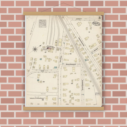 Old map wall art mockup — magnetic wood frame on brick wall — Sanborn Fire Insurance Map from Newton, Middlesex County, Massachusetts (1884), Sheet #0005