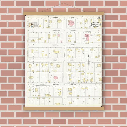 Old map wall art mockup — magnetic wood frame on brick wall — Sanborn Fire Insurance Map from Webster City, Hamilton County, Iowa (1896), Sheet #0005