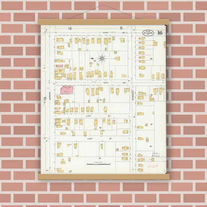Old map wall art mockup — magnetic wood frame on brick wall — Sanborn Fire Insurance Map from Olean, Cattaraugus County, New York (1904), Sheet #0016