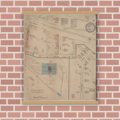 Old map wall art mockup — magnetic wood frame on brick wall — Sanborn Fire Insurance Map from Alburtis, Lehigh County, Pennsylvania (1885), Sheet #0001