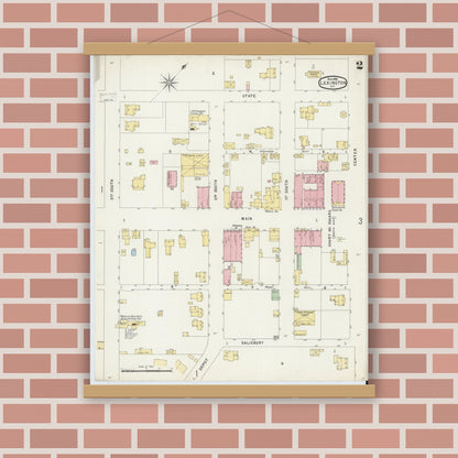 Old map wall art mockup — magnetic wood frame on brick wall — Sanborn Fire Insurance Map from Lexington, Davidson County, North Carolina (1896), Sheet #0002