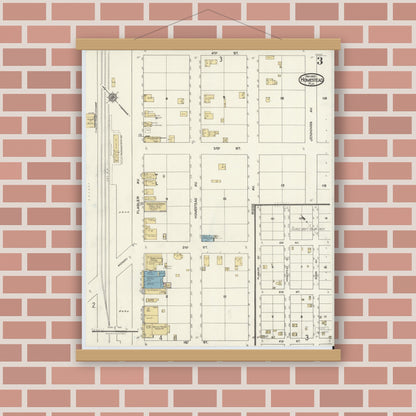 Old map wall art mockup — magnetic wood frame on brick wall — Sanborn Fire Insurance Map from Holmestead, Dade County, Florida (1920), Sheet #0003