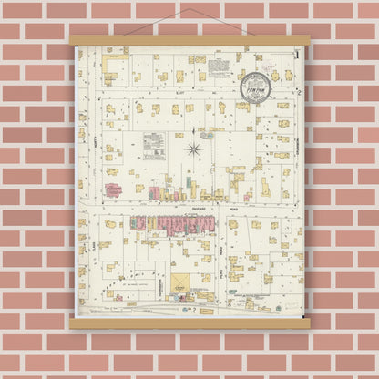 Old map wall art mockup — magnetic wood frame on brick wall — Sanborn Fire Insurance Map from Paw Paw, Lee County, Illinois (1902) - Complete Map Set