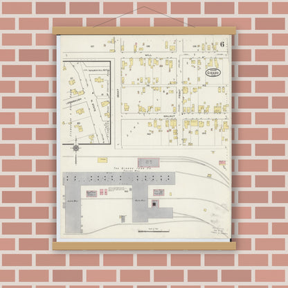 Old map wall art mockup — magnetic wood frame on brick wall — Sanborn Fire Insurance Map from Girard, Trumbull County, Ohio (1915), Sheet #0006