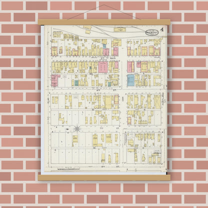 Old map wall art mockup — magnetic wood frame on brick wall — Sanborn Fire Insurance Map from Red Jacket, Houghton County, Michigan (1893), Sheet #0004
