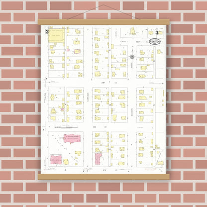Old map wall art mockup — magnetic wood frame on brick wall — Sanborn Fire Insurance Map from Remsen, Plymouth County, Iowa (1929), Sheet #0003