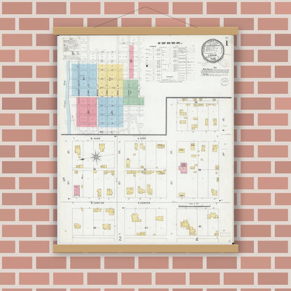 Old map wall art mockup — magnetic wood frame on brick wall — Sanborn Fire Insurance Map from Lacon, Marshall County, Illinois (1899), Sheet #0001