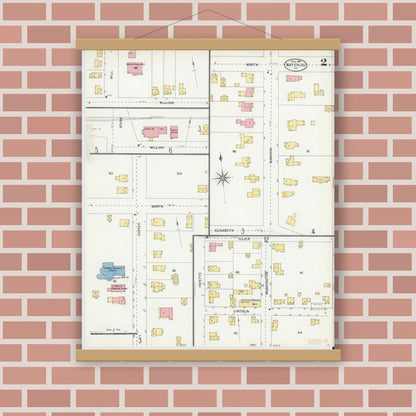 Old map wall art mockup — magnetic wood frame on brick wall — Sanborn Fire Insurance Map from Waterloo, Seneca County, New York (1904), Sheet #0002