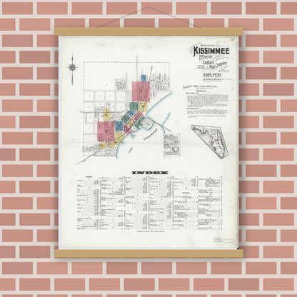Old map wall art mockup — magnetic wood frame on brick wall — Sanborn Fire Insurance Map from Kissimmee, Osceola County, Florida (1920) - Complete Map Set