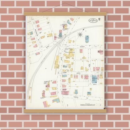 Old map wall art mockup — magnetic wood frame on brick wall — Sanborn Fire Insurance Map from Sellersville, Bucks County, Pennsylvania (1908), Sheet #0002