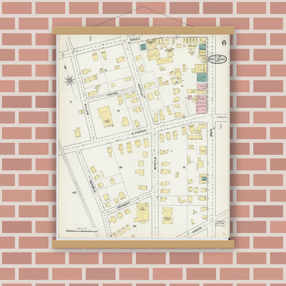 Old map wall art mockup — magnetic wood frame on brick wall — Sanborn Fire Insurance Map from Melrose, Middlesex County, Massachusetts (1892), Sheet #0006