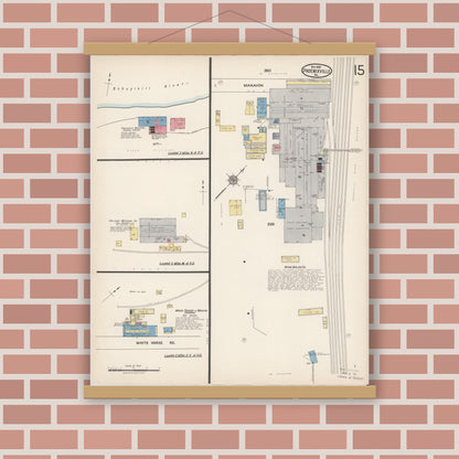Old map wall art mockup — magnetic wood frame on brick wall — Sanborn Fire Insurance Map from Phoenixville, Chester County, Pennsylvania (1921), Sheet #0015