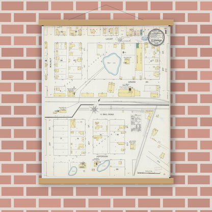 Old map wall art mockup — magnetic wood frame on brick wall — Sanborn Fire Insurance Map from Eldorado, Saline County, Illinois (1894), Sheet #0001