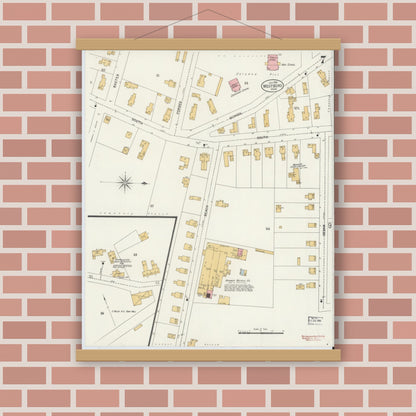 Old map wall art mockup — magnetic wood frame on brick wall — Sanborn Fire Insurance Map from Westboro, Worcester County, Massachusetts (1899), Sheet #0007