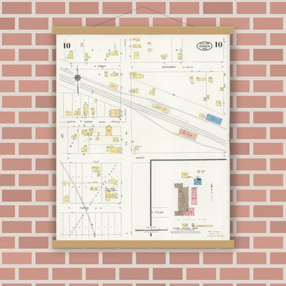 Old map wall art mockup — magnetic wood frame on brick wall — Sanborn Fire Insurance Map from Anoka, Anoka County, Minnesota (1925), Sheet #0010