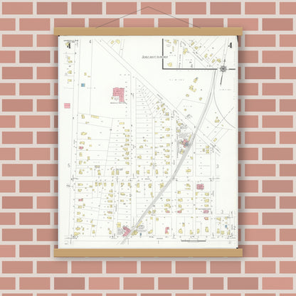 Old map wall art mockup — magnetic wood frame on brick wall — Sanborn Fire Insurance Map from Monroeville, Huron County, Ohio (1939), Sheet #0004
