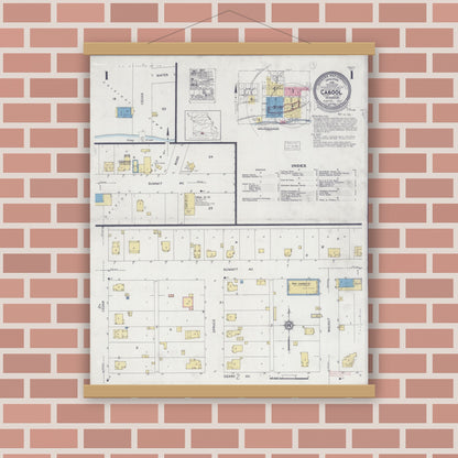 Old map wall art mockup — magnetic wood frame on brick wall — Sanborn Fire Insurance Map from Cabool, Texas County, Missouri (1930) - Complete Map Set