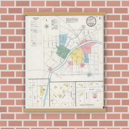 Old map wall art mockup — magnetic wood frame on brick wall — Sanborn Fire Insurance Map from Vassar, Tuscola County, Michigan (1895) - Complete Map Set