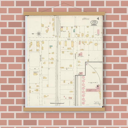 Old map wall art mockup — magnetic wood frame on brick wall — Sanborn Fire Insurance Map from Etna, Luking County, Ohio (1905), Sheet #0004