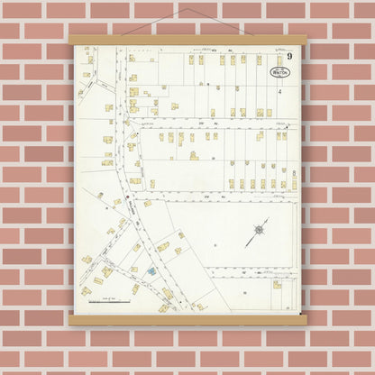 Old map wall art mockup — magnetic wood frame on brick wall — Sanborn Fire Insurance Map from Winton, Lackawanna County, Pennsylvania (1912), Sheet #0009