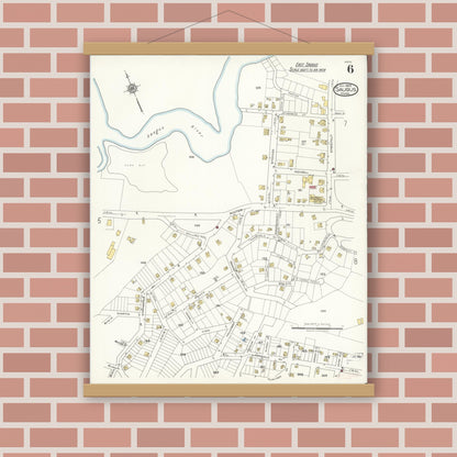 Old map wall art mockup — magnetic wood frame on brick wall — Sanborn Fire Insurance Map from Saugus, Essex County, Massachusetts (1922), Sheet #0006