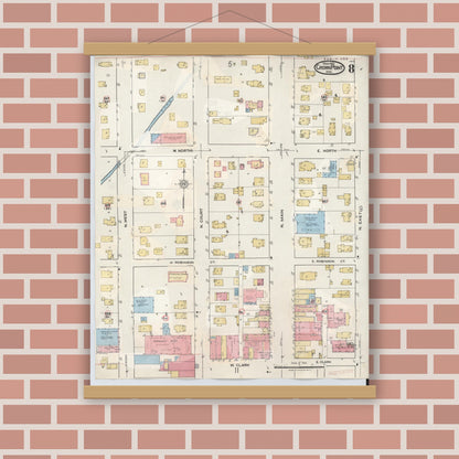 Old map wall art mockup — magnetic wood frame on brick wall — Sanborn Fire Insurance Map from Crown Point, Lake County, Indiana (1948), Sheet #0008