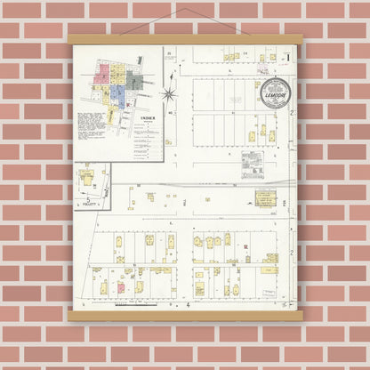 Old map wall art mockup — magnetic wood frame on brick wall — Sanborn Fire Insurance Map from Lemoore, Kings County, California (1909) - Complete Map Set