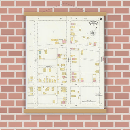 Old map wall art mockup — magnetic wood frame on brick wall — Sanborn Fire Insurance Map from Marcus Hook, Chester County, Pennsylvania (1905), Sheet #0002