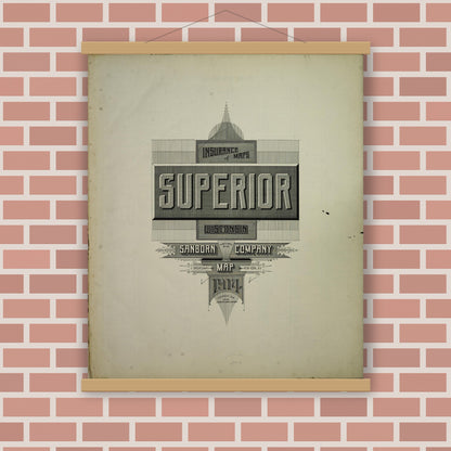 Old map wall art mockup — magnetic wood frame on brick wall — Sanborn Fire Insurance Map from Superior, Douglas County, Wisconsin (1914), Sheet #0001