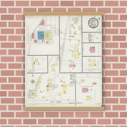 Old map wall art mockup — magnetic wood frame on brick wall — Sanborn Fire Insurance Map from Angola, Steuben County, Indiana (1892) - Complete Map Set