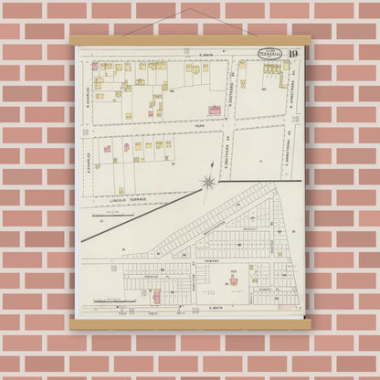 Old map wall art mockup — magnetic wood frame on brick wall — Sanborn Fire Insurance Map from Peekskill, Westchester County, New York (1895), Sheet #0019