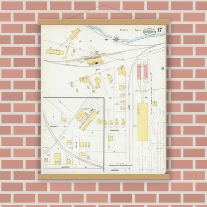 Old map wall art mockup — magnetic wood frame on brick wall — Sanborn Fire Insurance Map from Beaumont, Jefferson County, Texas (1902), Sheet #0017